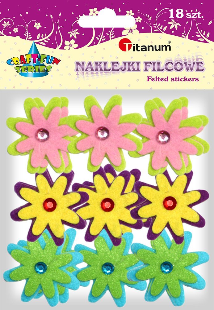 Titanum Naklejki filcowe 3D kwiaty z kryształem mix 18szt