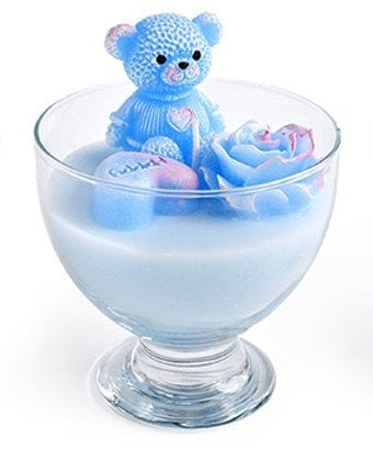 Świeca w pucharku MIŚ woskowa 11x14cm błękitna