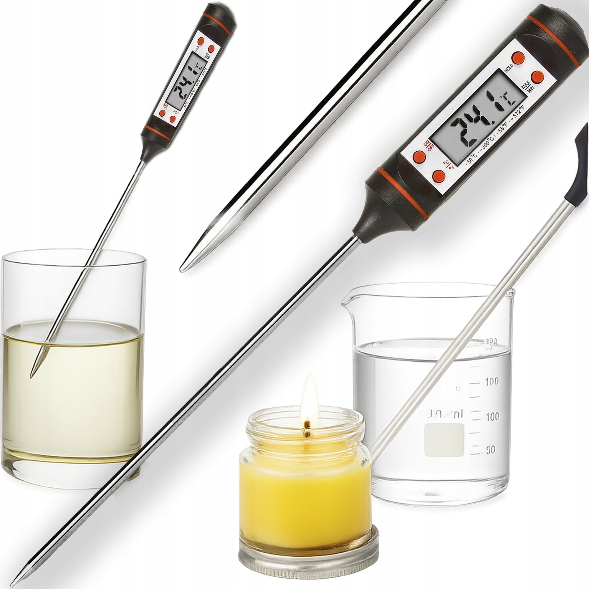 TERMOMETR SZPILKOWY LCD SONDA KLIMATYZACJI OLEJU PŁYNÓW WOSKU ŚWIEC CIECZY