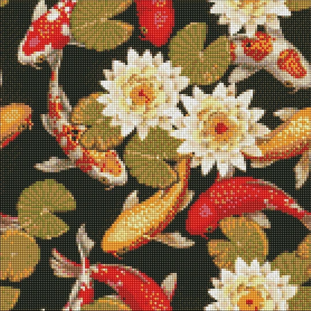 Diamentowa mozaika - Tęczowe karpie 40x40cm