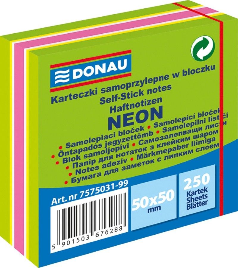 Donau KOSTKA SAMOPRZYLEPNA, DONAU, 50X50MM, 1X250K, ZIELONA- MIX NEON-PASTEL 7575031PL-99