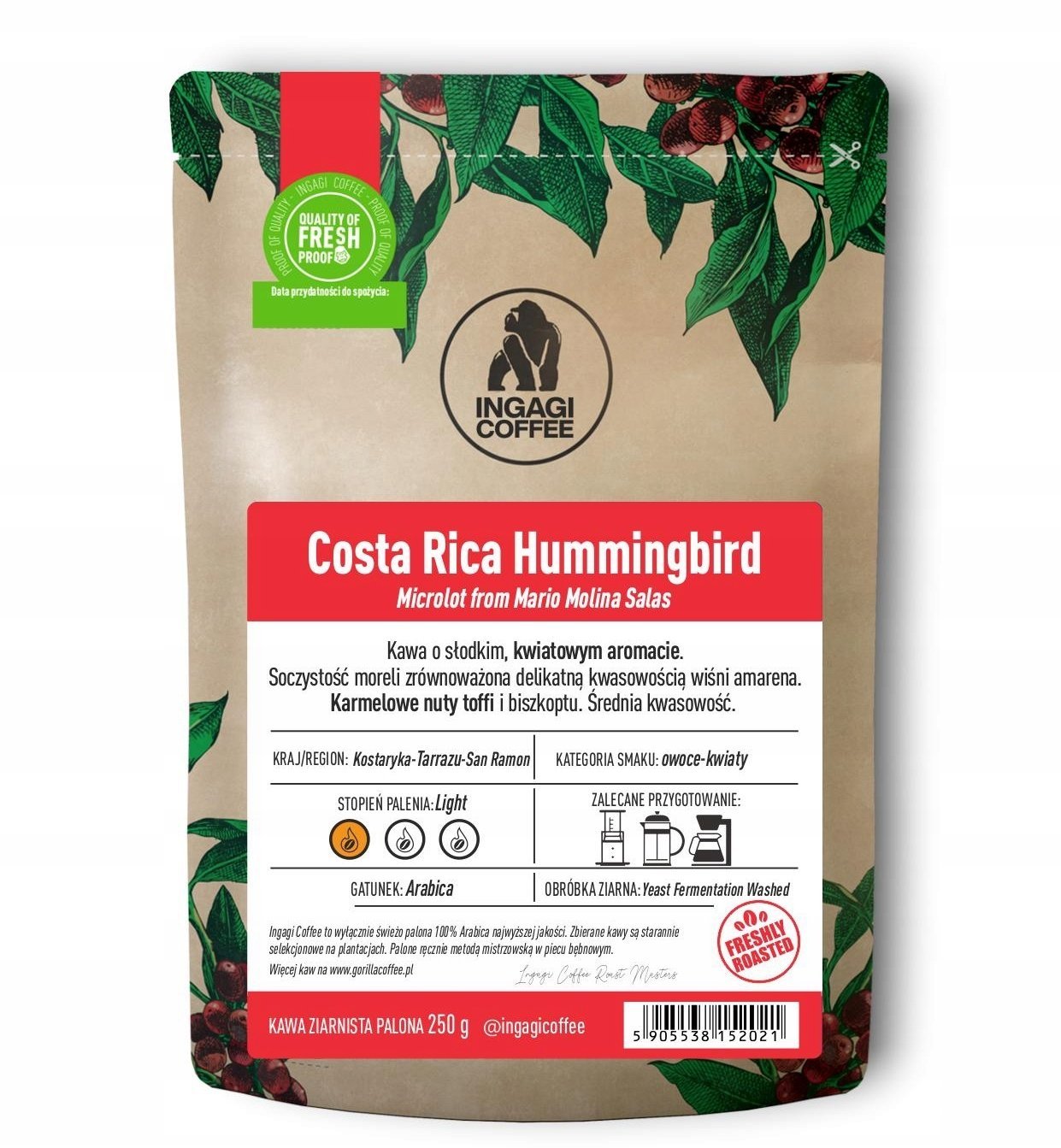 Kawa ziarnista Ingagi Kawa ziarnista Coffee Kostaryka Hummingbird 250g