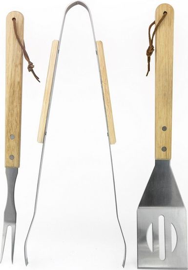 PODSTAWOWE AKCESORIA DO GRILLOWANIA Z DREWNIANĄ RĄCZKĄ 3 W 1