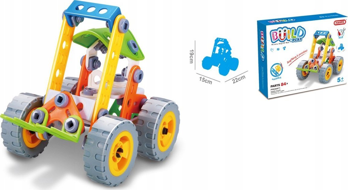 Klocki Elastyczne Konstrukcyjne 84 El., Ładowarka, Wózek Widłowy, Pojazd Budowlany Do Rozkręcania I Skręcania