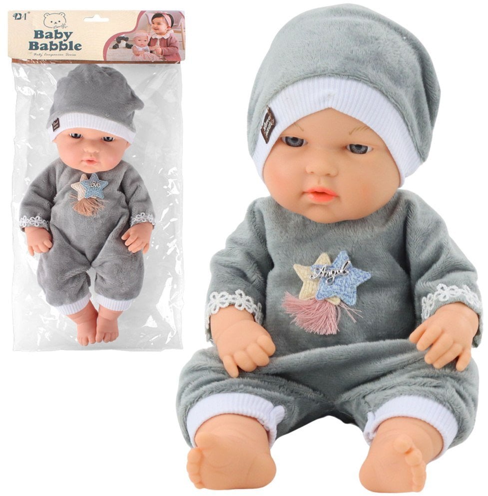 Lalka Bobas W Szarej Piżamce Czapeczka Ruchome Rączki Nóżki 30cm