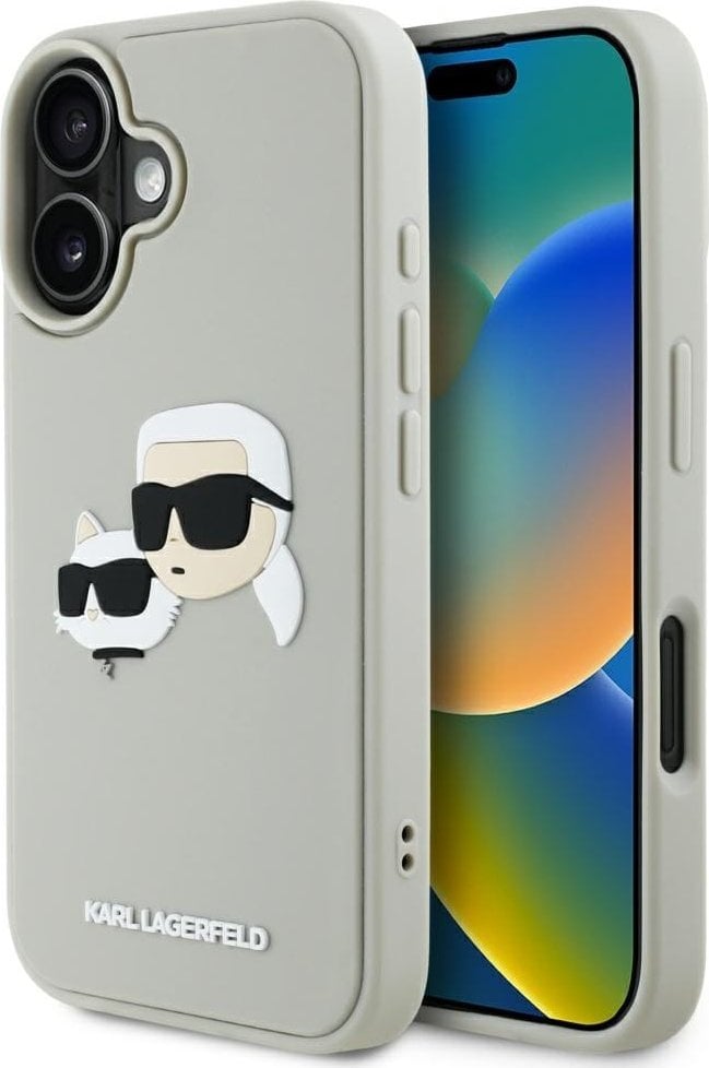 Etui Karl Lagerfeld HC 3D Rubber Double Heads do iPhone 16 beżowy