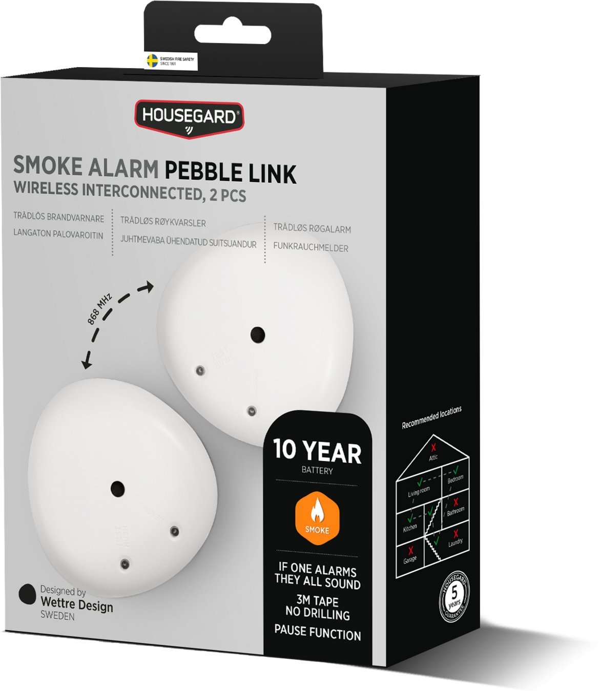 Housegard Housegard Smoke Alarm Pebble Link Wireless Interconnected, 2-pack