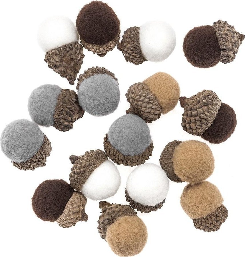 Żołędzie pluszowe 16szt multikolor mix