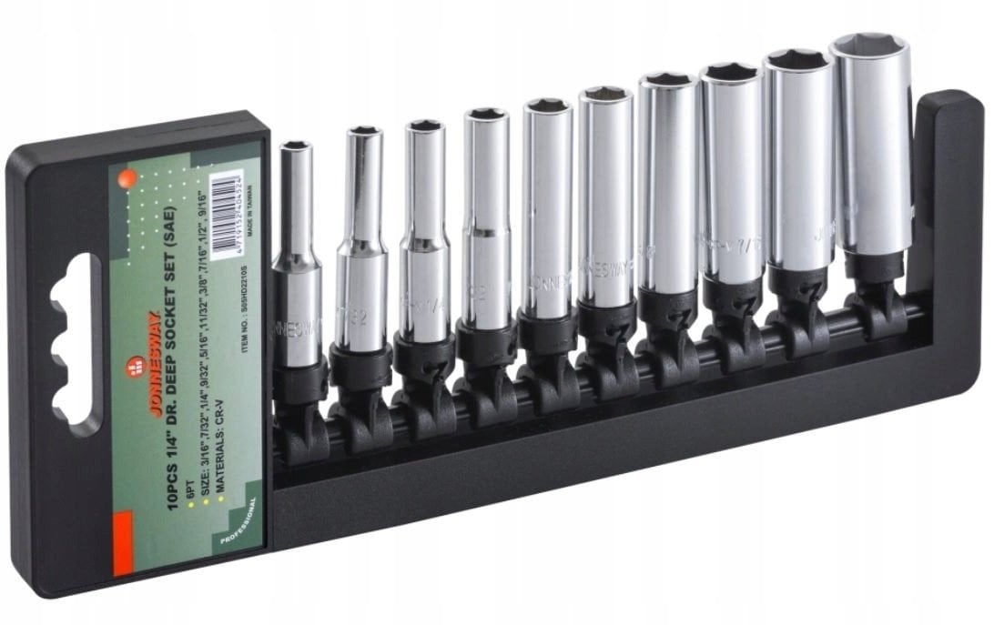 JONNESWAY KOMPLET NASADEK CALOWYCH DŁUGICH 10 elem.(1/4" 6-KAT) S05HD2210S