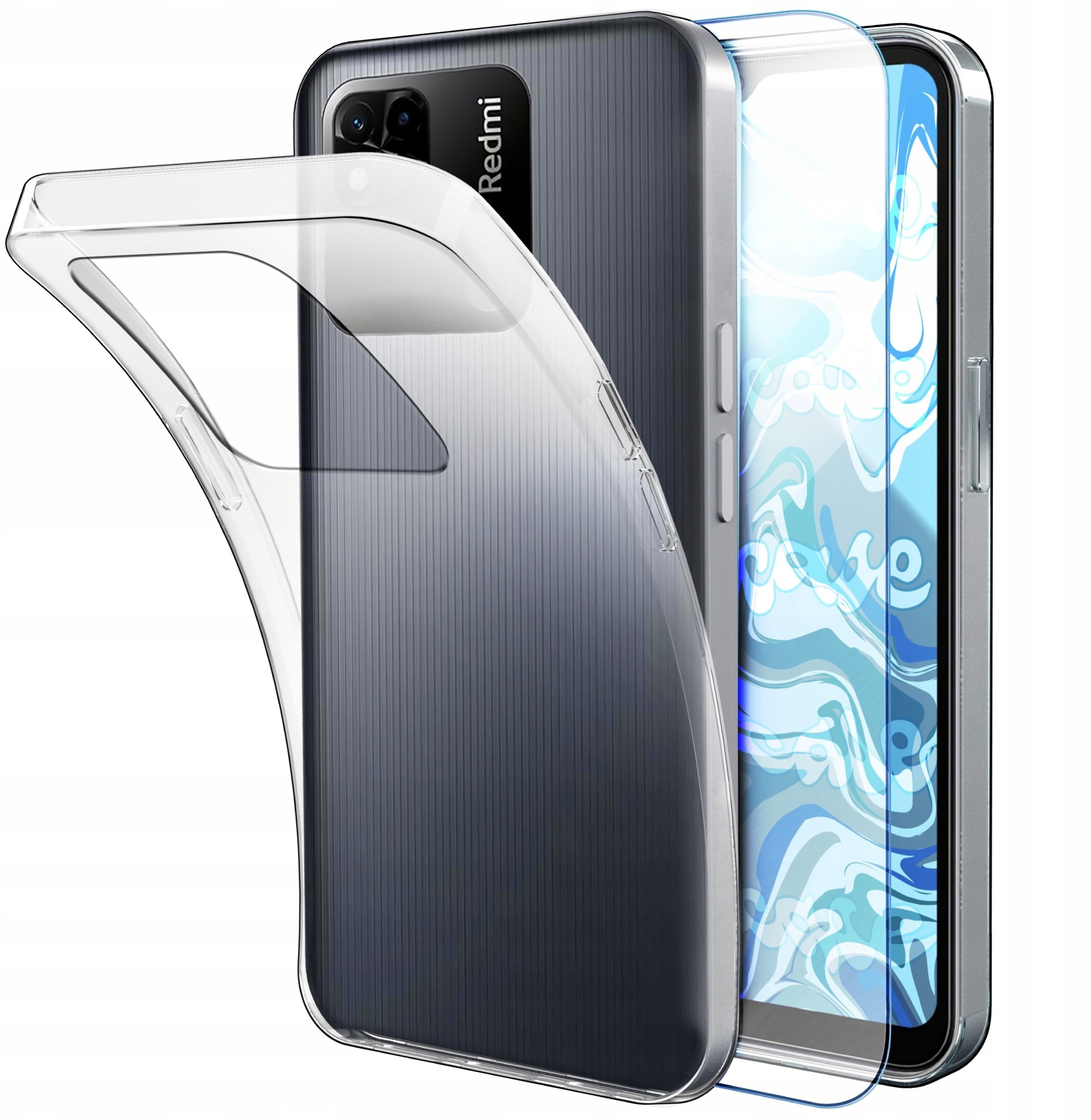 Etui Do Xiaomi Redmi 10A (Przezroczyste, Silikonowe, Ochronne) Szkło 9H