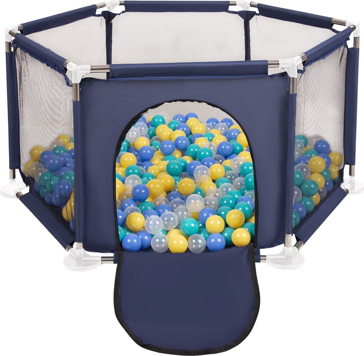 Selonis Sześciokąt składany KS-100X z piłeczkami 6cm niebieski: turkus-niebieski-żółty-transparent 63x64/900piłek Zabawka kojec