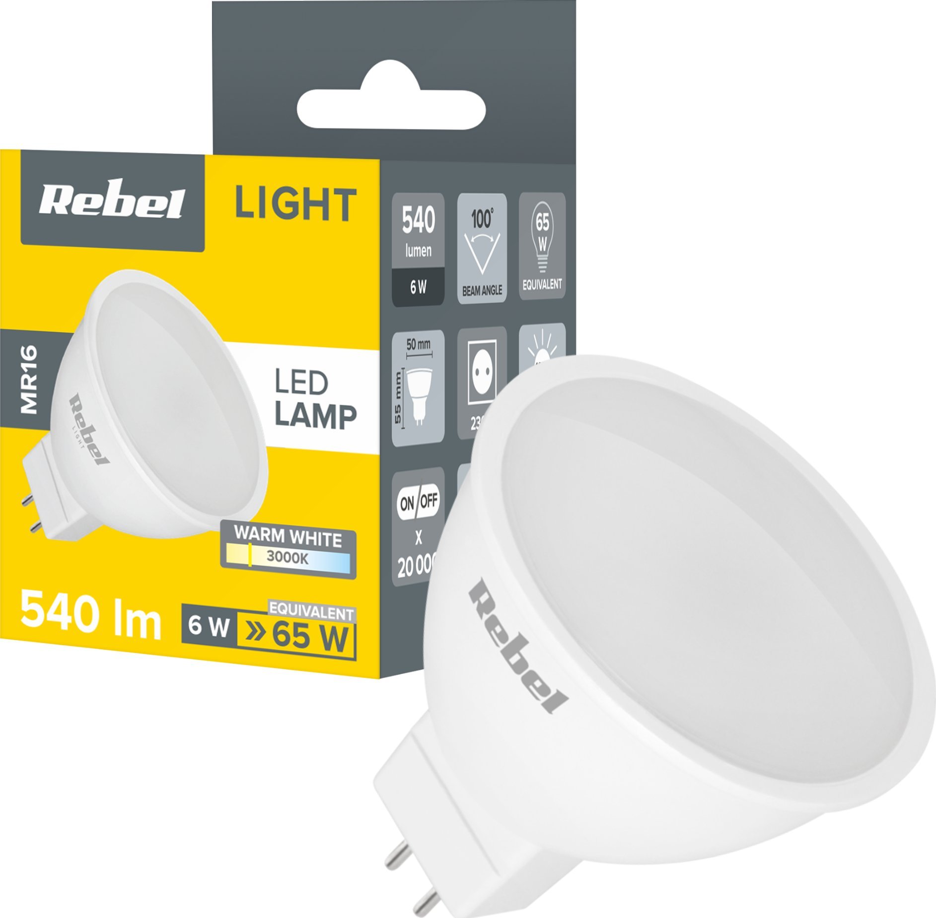 Lampa Led Rebel 6W MR16 3000K 230V trwałe mocne
