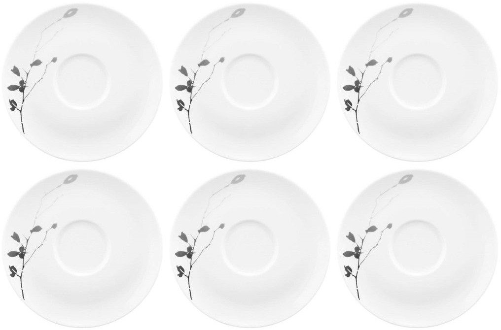 Zestaw 6 spodków 16,5cm biały gałązki w czerni, porcelana Seltmann