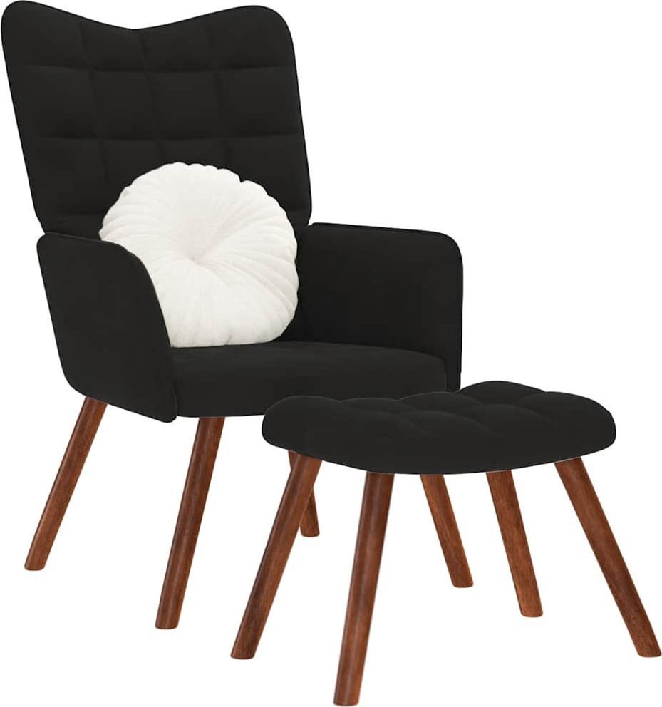 VidaXL Fotel z podnóżkiem, czarny, obity aksamitem