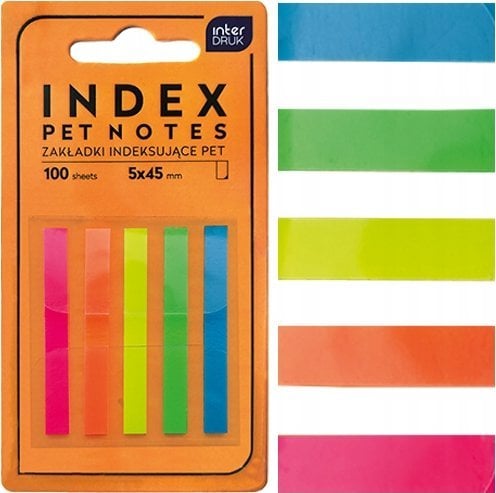 Interdruk Zakładki indeksujące paski PET NOTES NEON 45mm 100szt