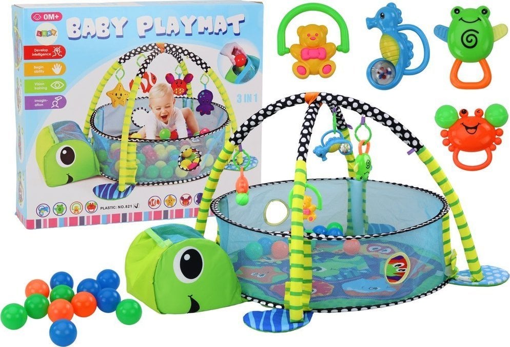 LeanToys Mata Leżanka Dla Niemowlaka Basenik Kulki 3w1 Żółw