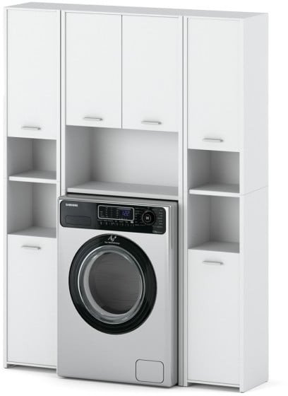 Szafka Nad Pralkę Słupek Stojący Zestaw Łazienkowy Duży Nowoczesny Biały