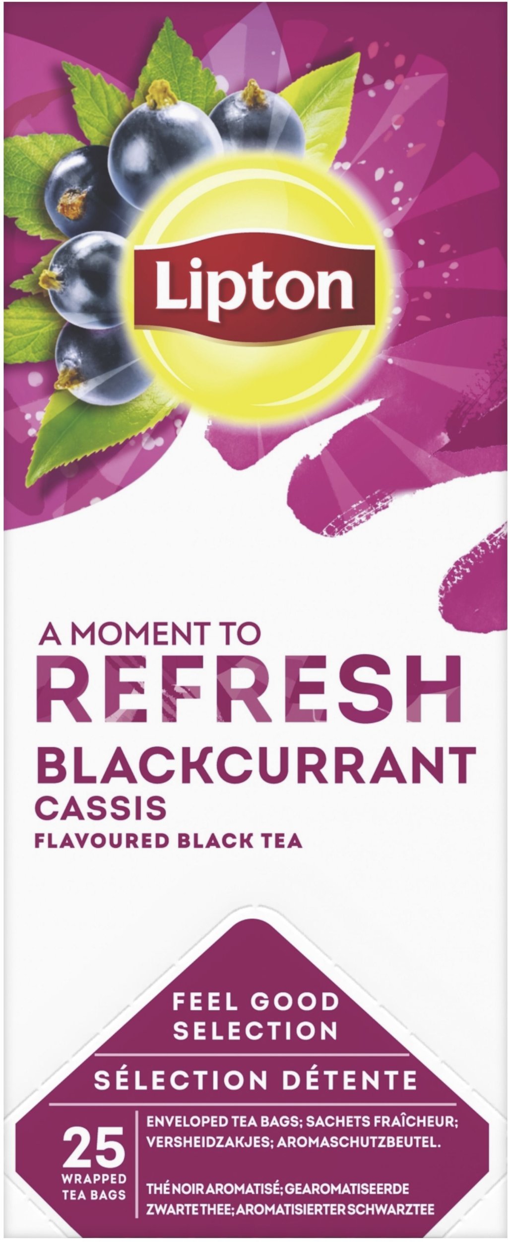 Lipton Czarna aromatyzowana herbata Refresh Czarna porzeczka 25 kopert