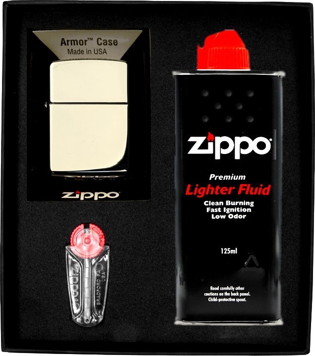 Zestaw ZIPPO Zapalniczka HIGH POLISH CHROME ARMOR Prezentowy No1