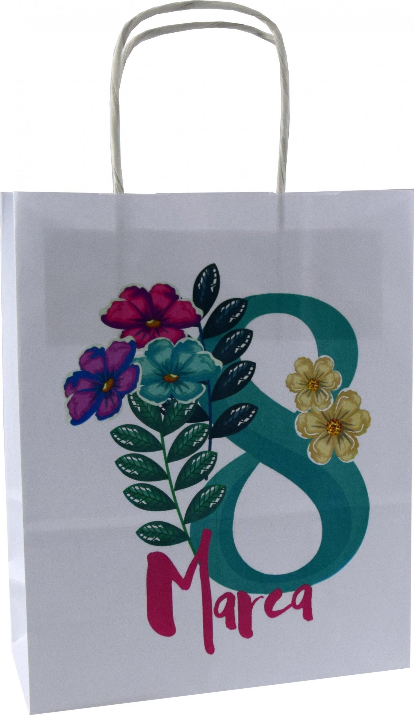 TorbyPRO torba papierowa biała A5 z nadrukiem 8 MARCA