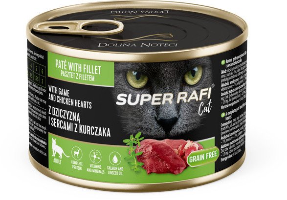 Karma mokra dla kotów Super Rafi Cat z dziczyzną i sercami z kurczaka 185 g