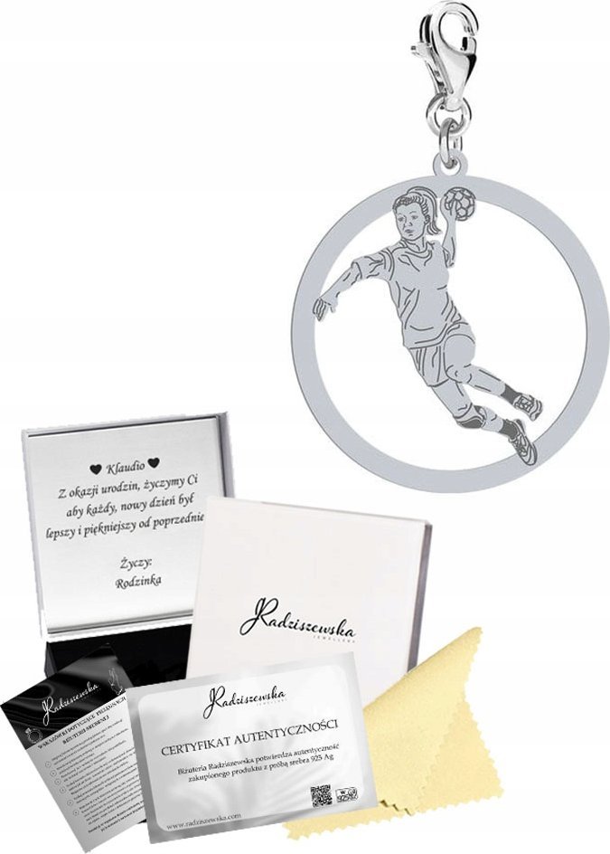 Radziszewska Jewellery Charms Srebrny Piłka Ręczna Kobieta Prezent Biżuteria DEDYKACJA GRATIS