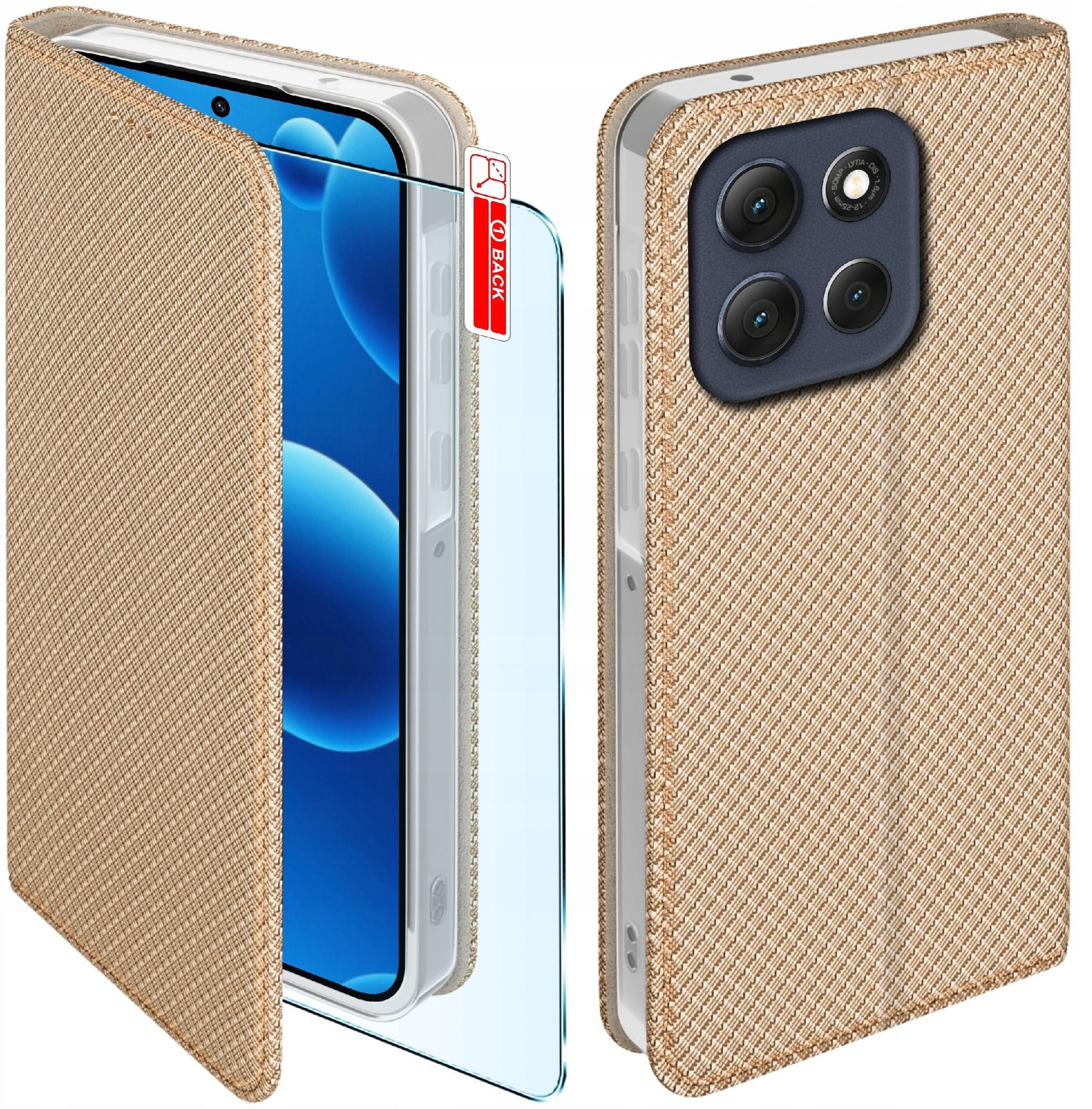 Etui z klapką do Motorola G86 | G86 Power Zamykane Złote Futerał +Szkło 9H