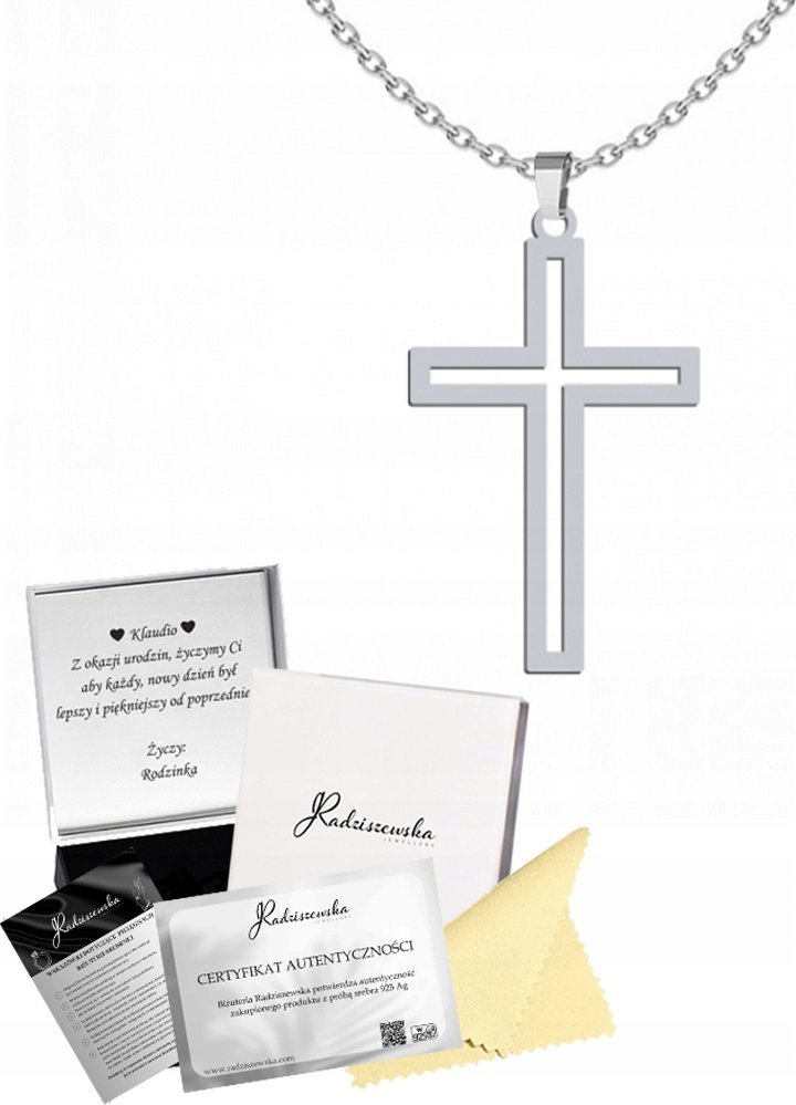 Radziszewska Jewellery Naszyjnik Srebrny z Krzyżykiem Medalik Łańcuszek Prezent DEDYKACJA GRATIS