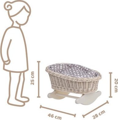 WickerPL BUJANE BEŻOWE ŁÓŻECZKO KOŁYSKA Z WIKLINY DLA LALEK Z POŚCIELĄ 46X28 H 20/25 CM