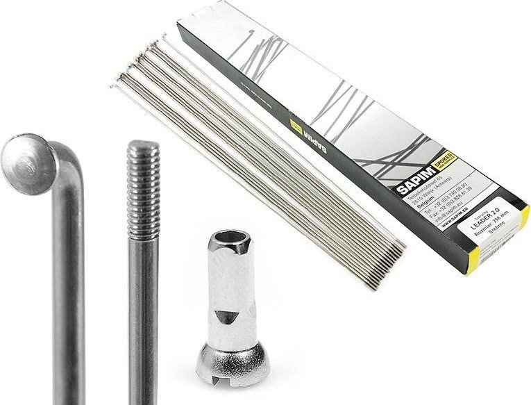 Sapim Zestaw 18 szt. - Szprychy Sapim Leader 2,0 mm stal nierdzewna srebrne + nyple