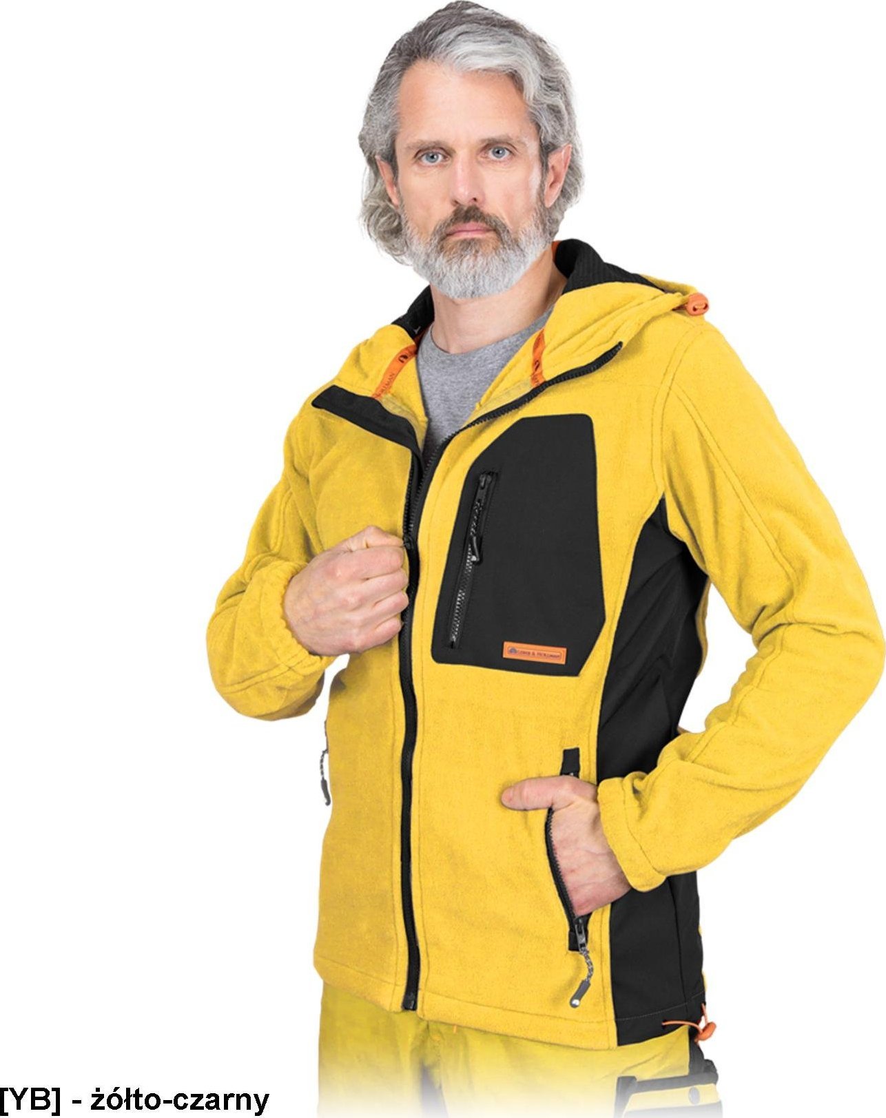 Leber&Hollman LH-NA-P - Bluza polarowa NEW AGE z kapturem, 6 kieszeni, 100% poliester, 300 g/m - Żółto-czarny 2XL