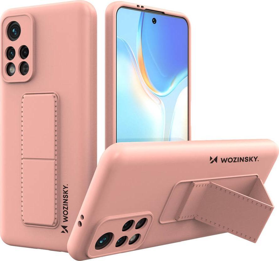 Wozinsky Kickstand Case elastyczne silikonowe etui z podstawką Xiaomi Poco M4 Pro 5G różowy