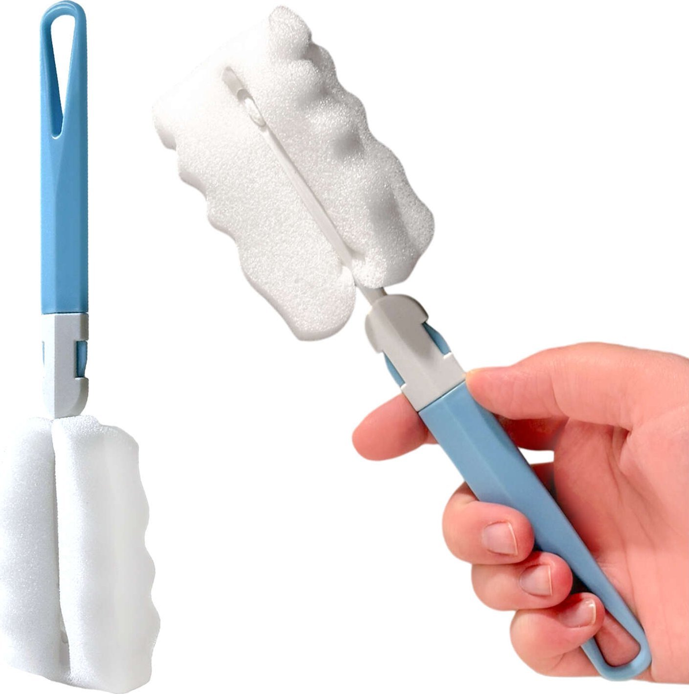 Alogy Szczotka do mycia czyszczenia butelek słoików kieliszków Gąbka Czyścik Myjka składana rączka Alogy niebiesko-biała