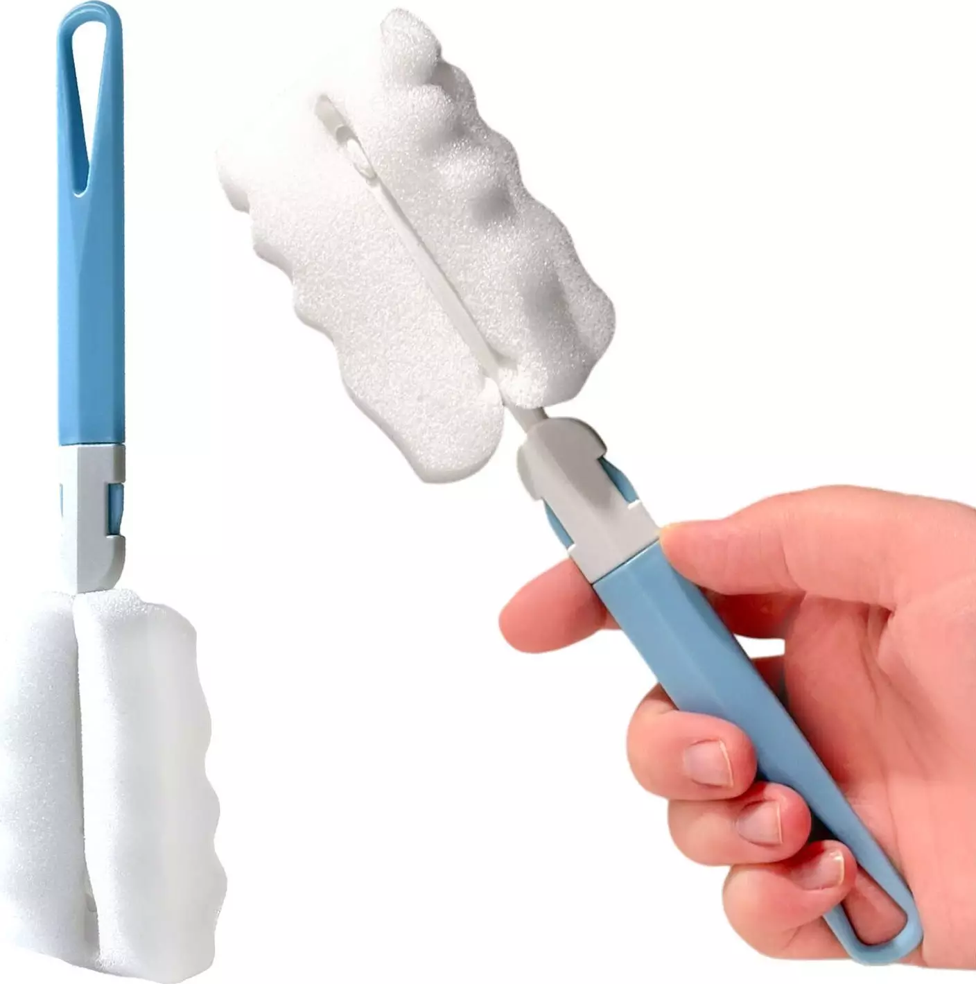Alogy Szczotka do mycia czyszczenia butelek słoików kieliszków Gąbka Czyścik Myjka składana rączka Alogy niebiesko-biała