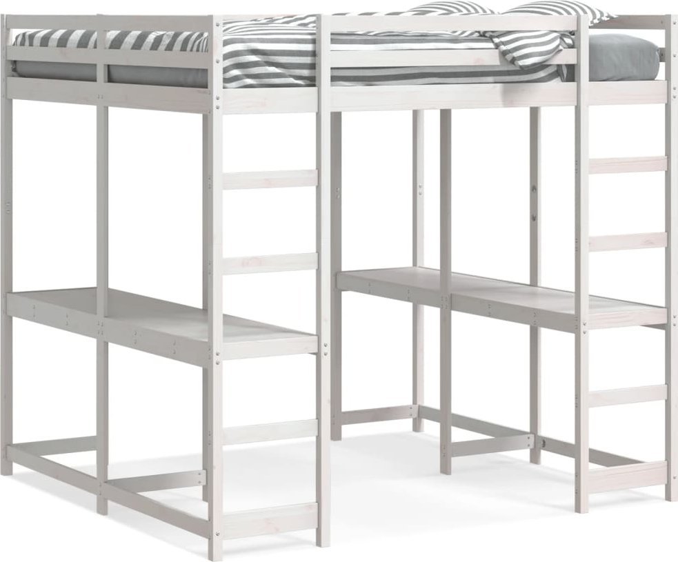 vidaXL Łóżko na antresoli, z biurkiem i drabinką, białe, 200x200 cm