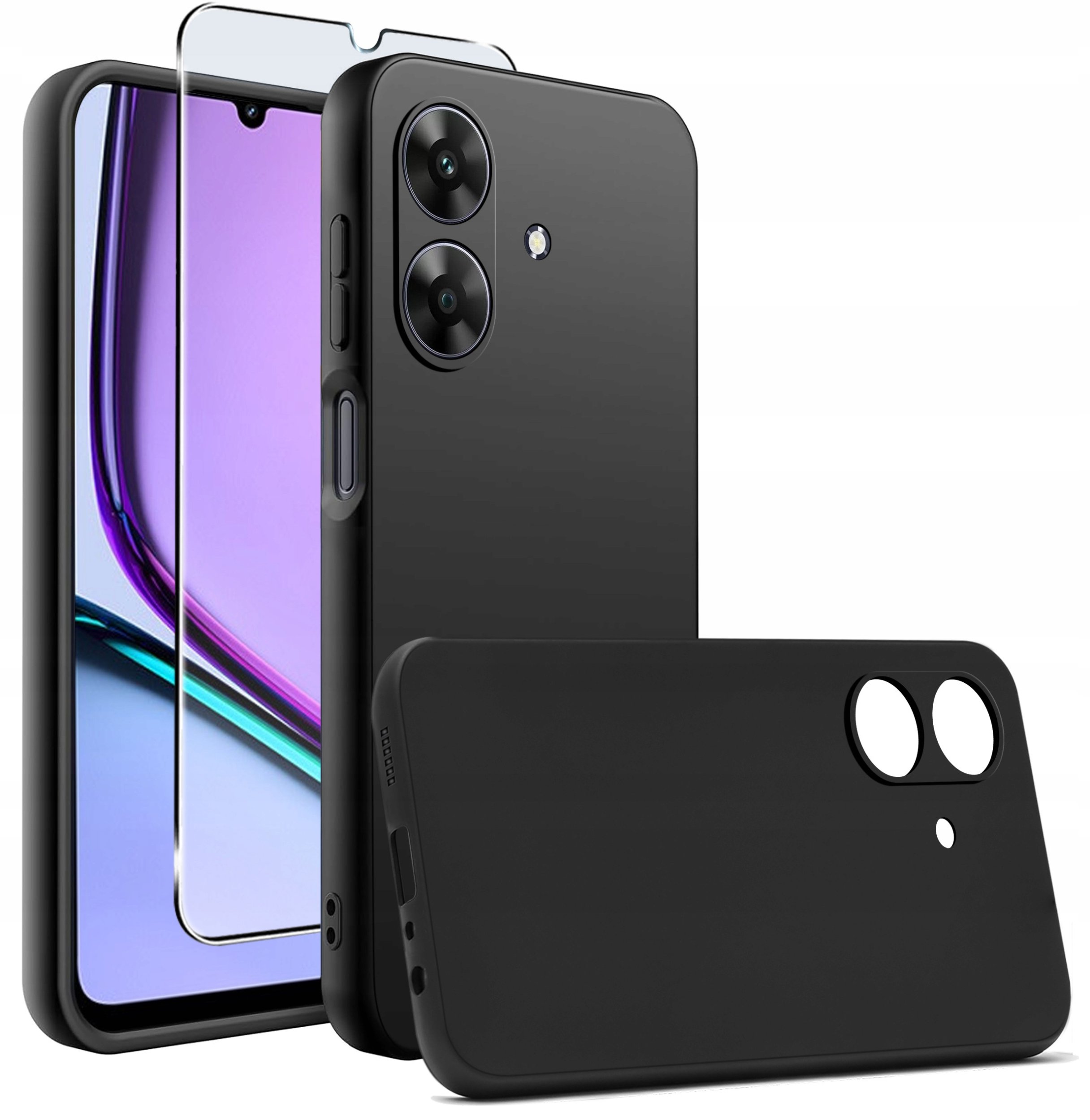 Etui do Realme Note 60 CASE Gumowe CZARNE Matowe Silikon Slim + SZKŁO 9H