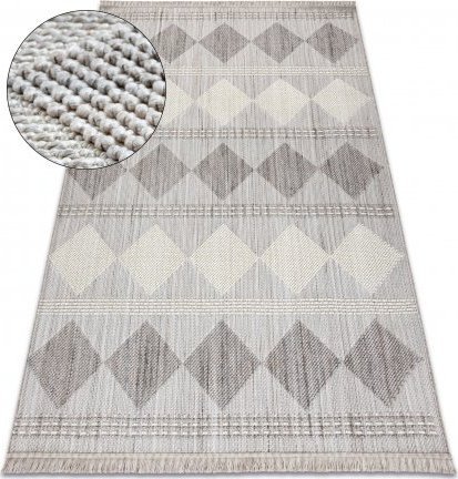 Dywany Łuszczów Dywan NANO EO61A Romby, pętelkowy, płasko tkany szary / biały, 140x190 cm