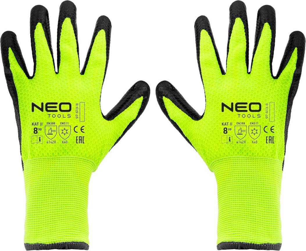 Neo Rękawice robocze ocieplane, nylon powlekany lateksem, 4142X, rozmiar 8