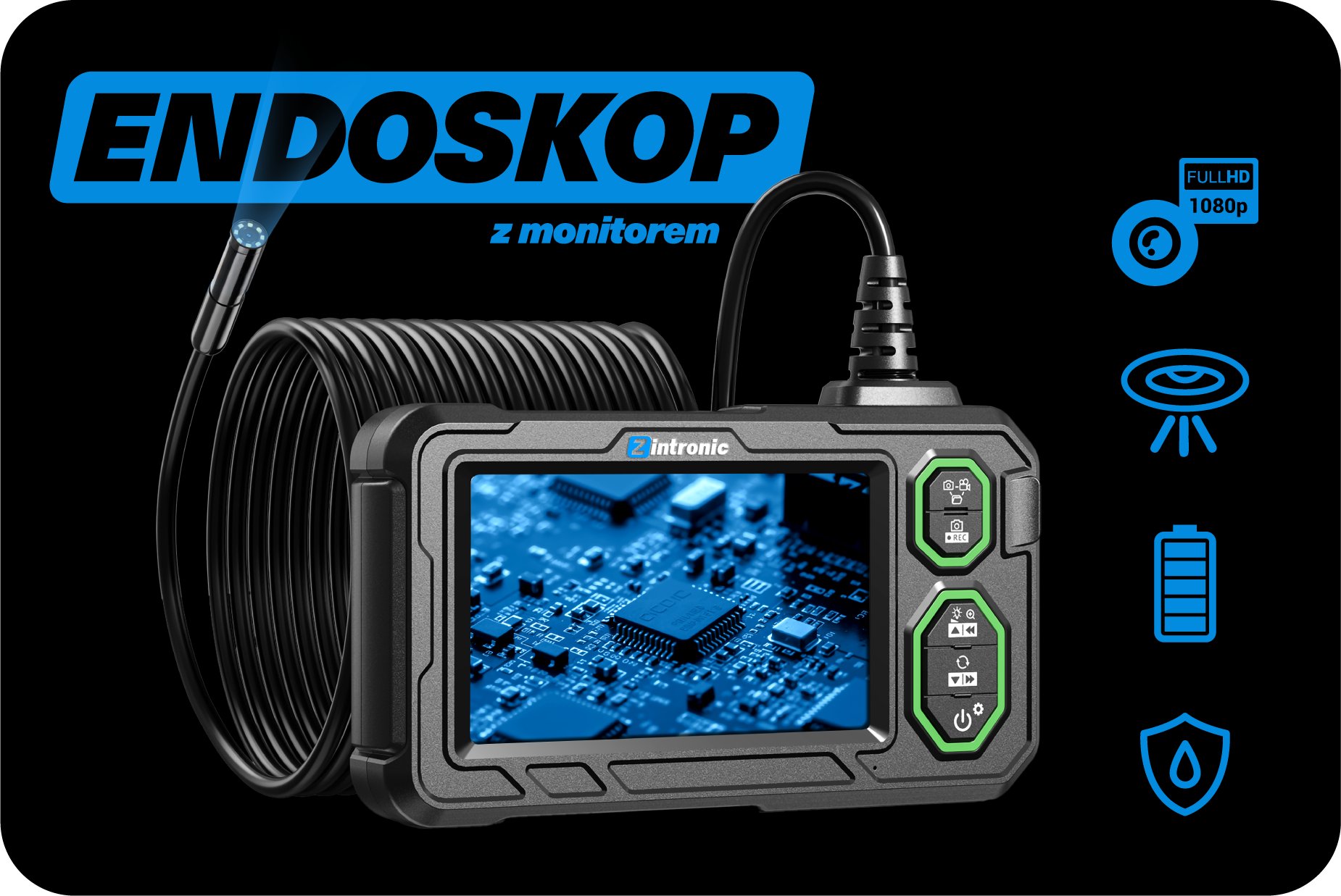 Kamera Endoskopowa z ekranem 4.3" 8mm 5m EKG4585MV1 Zintronic