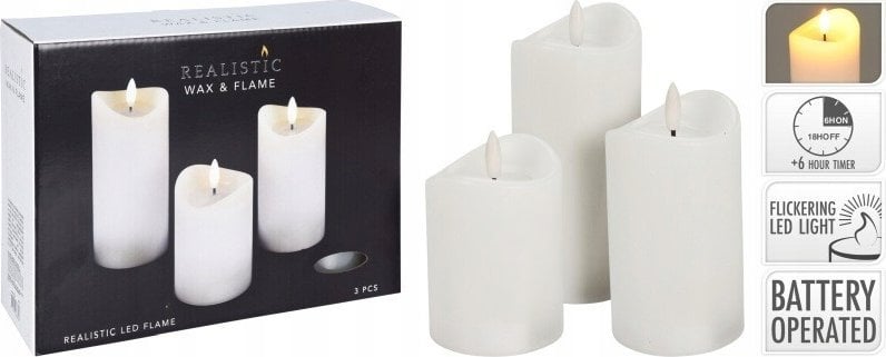 Home Styling Collection Świece woskowe z LED-owym płomieniem, 3 szt.