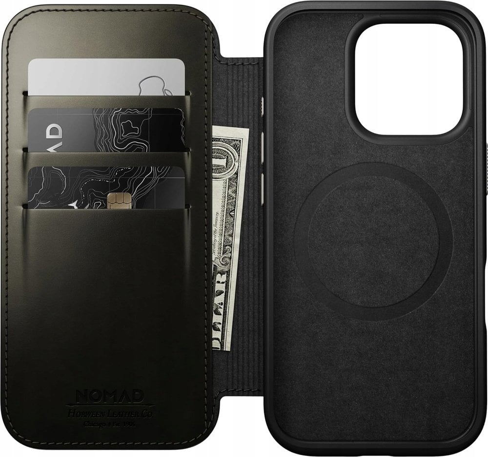 Nomad Nomad Leather Folio, green chrome - iPhone 16 Pro