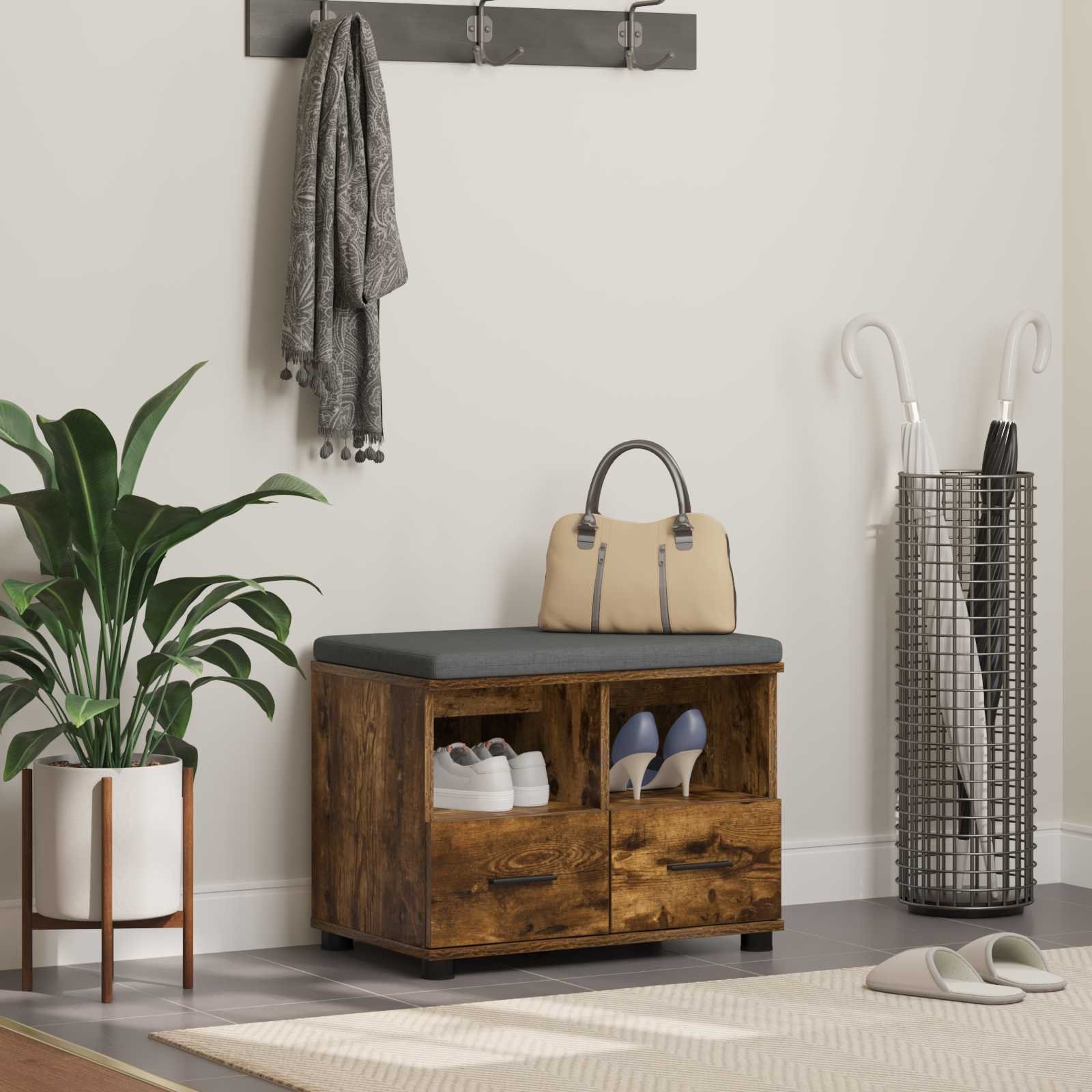 vidaXL Ławka w przedpokoju z poduszką Dąb wędzony 60 x 38 x 46 cm