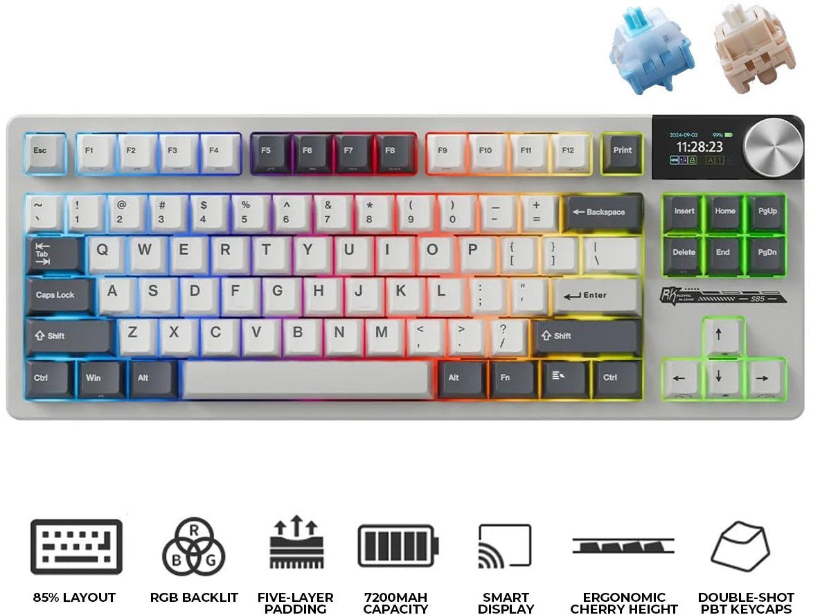 ROYAL KLUDGE RK S85 White Night Gaming Keyboard Cloud switch