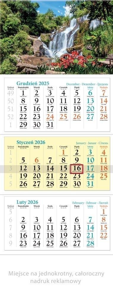 Kalendarz 2026 ścienny trójdzielny Kaskada