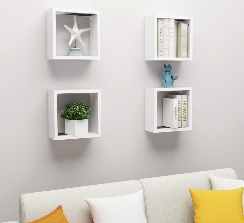 vidaXL Półki ścienne kostki, 4 szt., białe, 30x15x30 cm