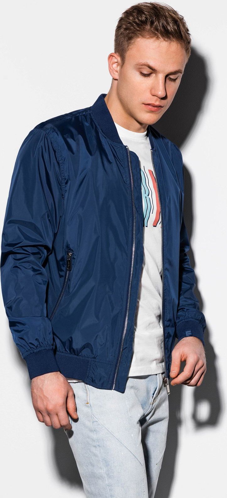 Ombre Kurtka męska jesienna bomberka C439 - granatowa S