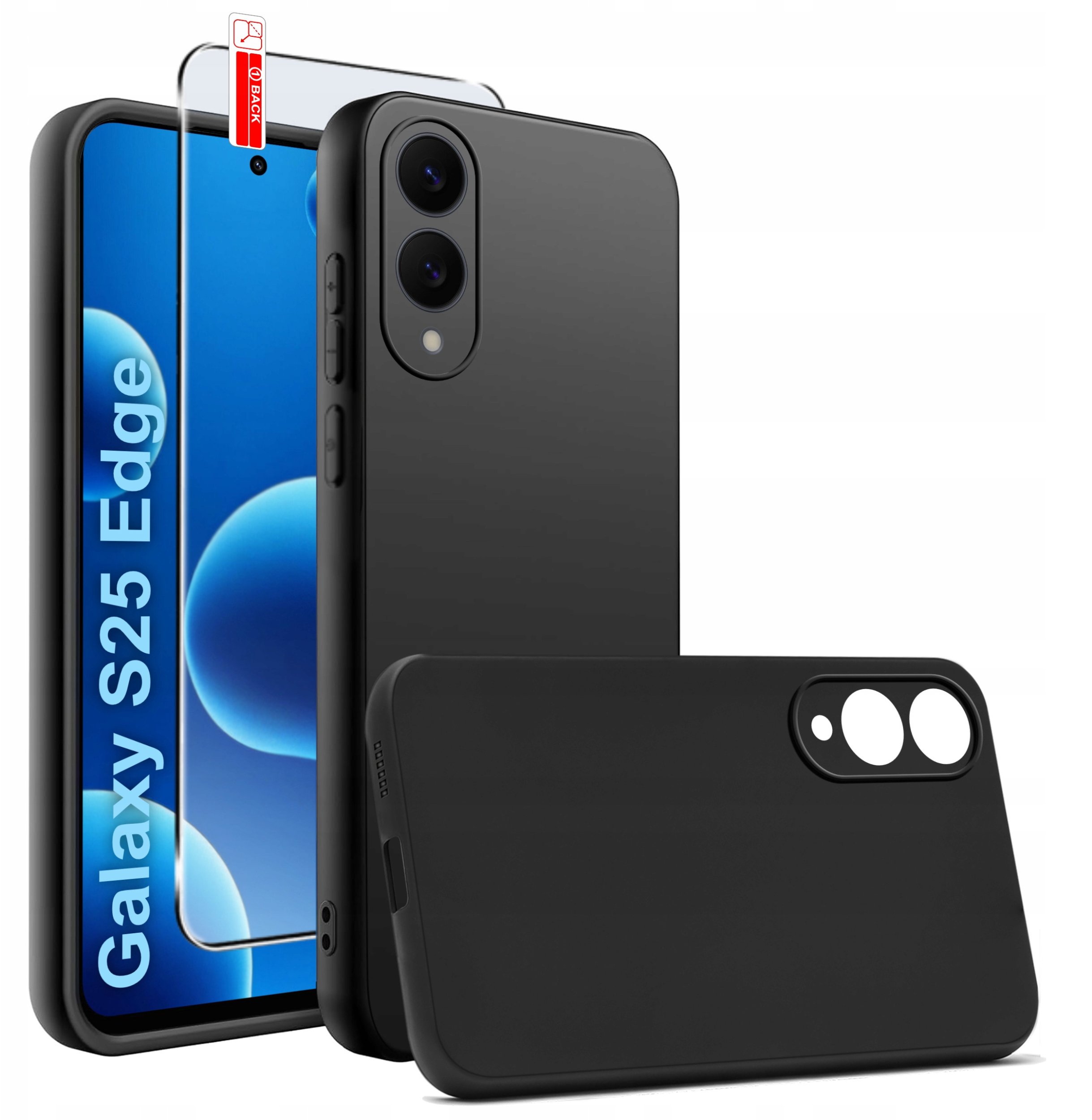 ZESTAW Etui do Samsung S25 EDGE | Matowe Czarne Silikon Slim +SZKŁO