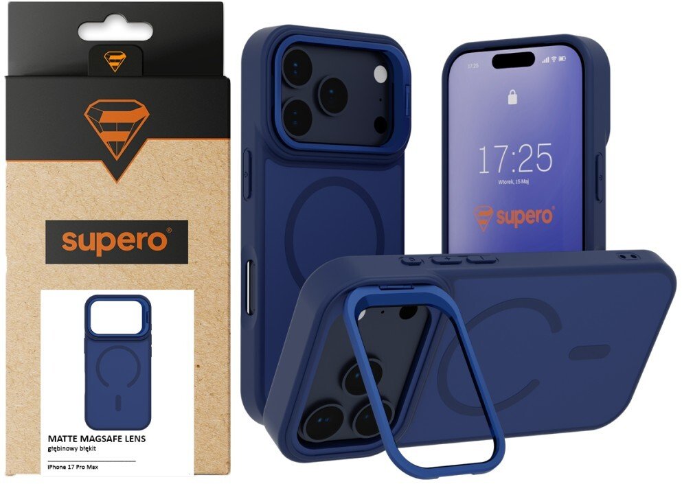 SUPERO Etui z podstawką Matte MagSafe Lens do iPhone 17 Pro Max, niebieskie