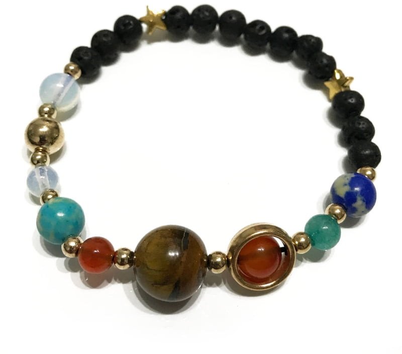 Bransoletka z kamieniami wulkanicznymi - Układ Słoneczny Złoty