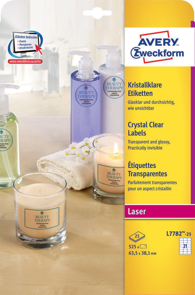 Avery Zweckform Przezroczyste etykiety na produkty Crystal Clear 63.5 x 38.1 mm (L7782-25)